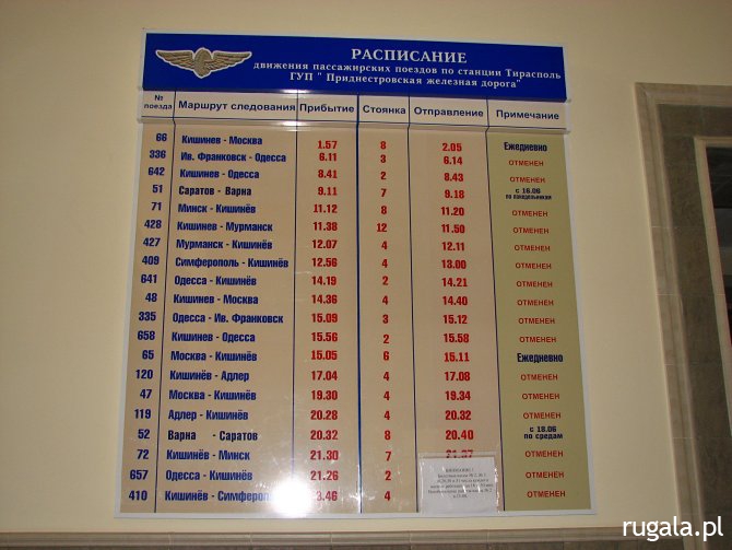 Rozkład jazdy pociągów - stacja Tyraspol