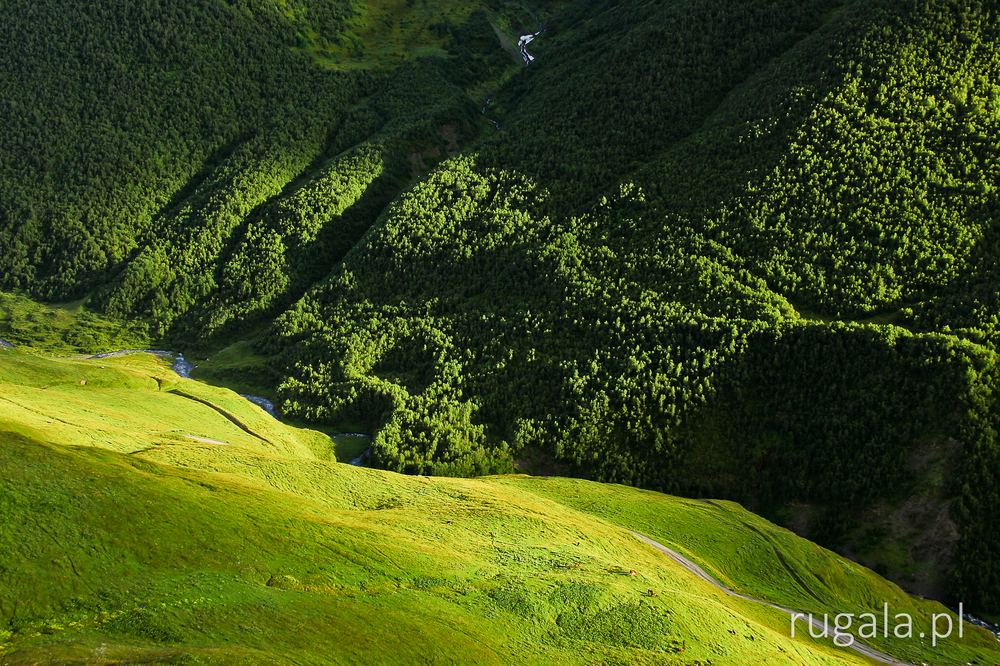 Zielone zbocza Kaukazu, okolice Uszguli