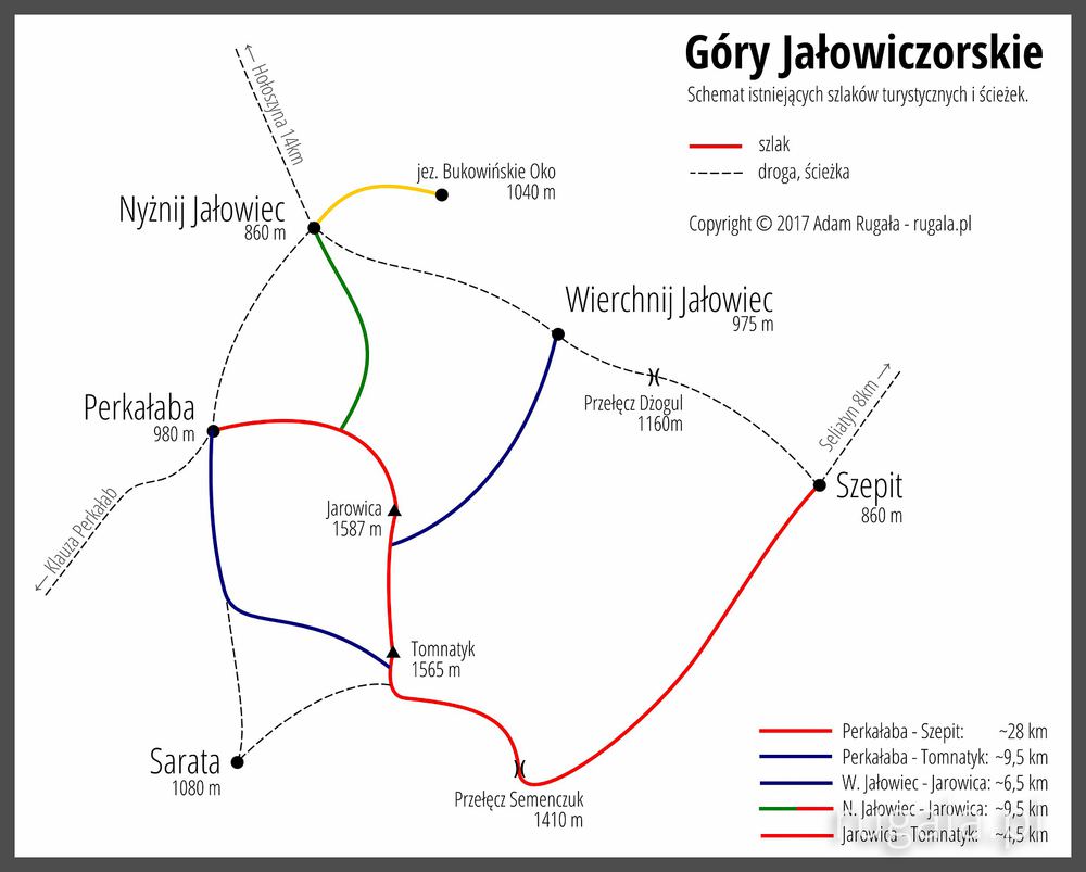 Góry Jałowiczorskie - schemat szlaków i ścieżek