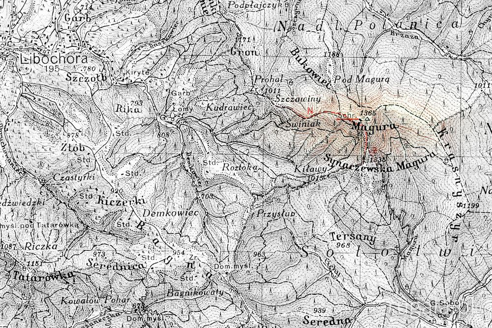 Magura w Beskidach Skolskich na mapie WIG z 1937 r.
