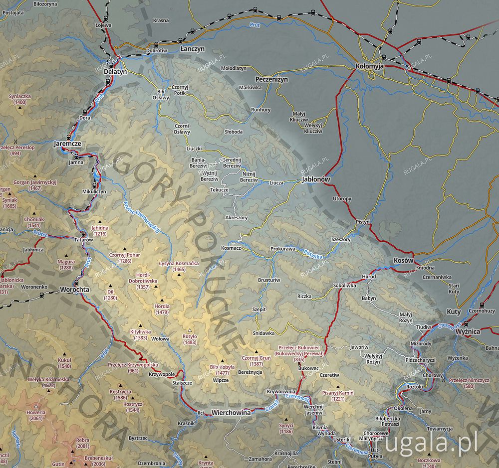 Góry Pokuckie - mapa poglądowa