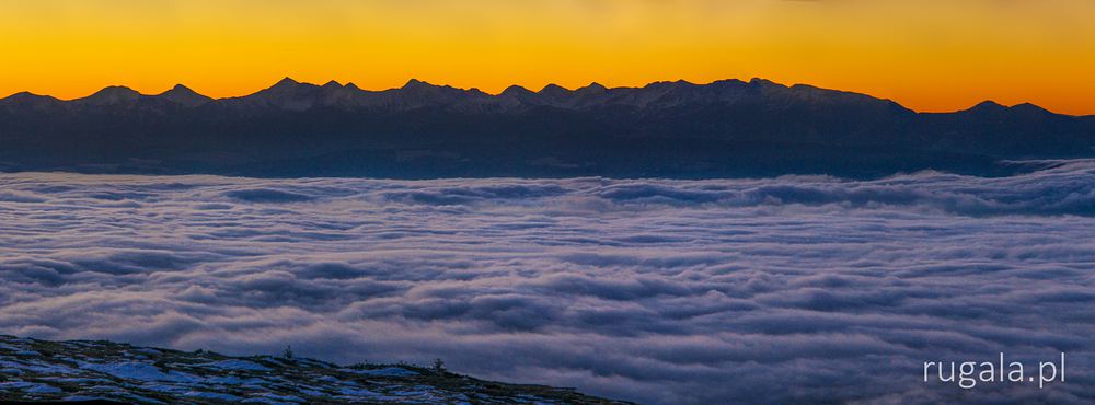 Tatry o brzasku - widok z Babiej Góry
