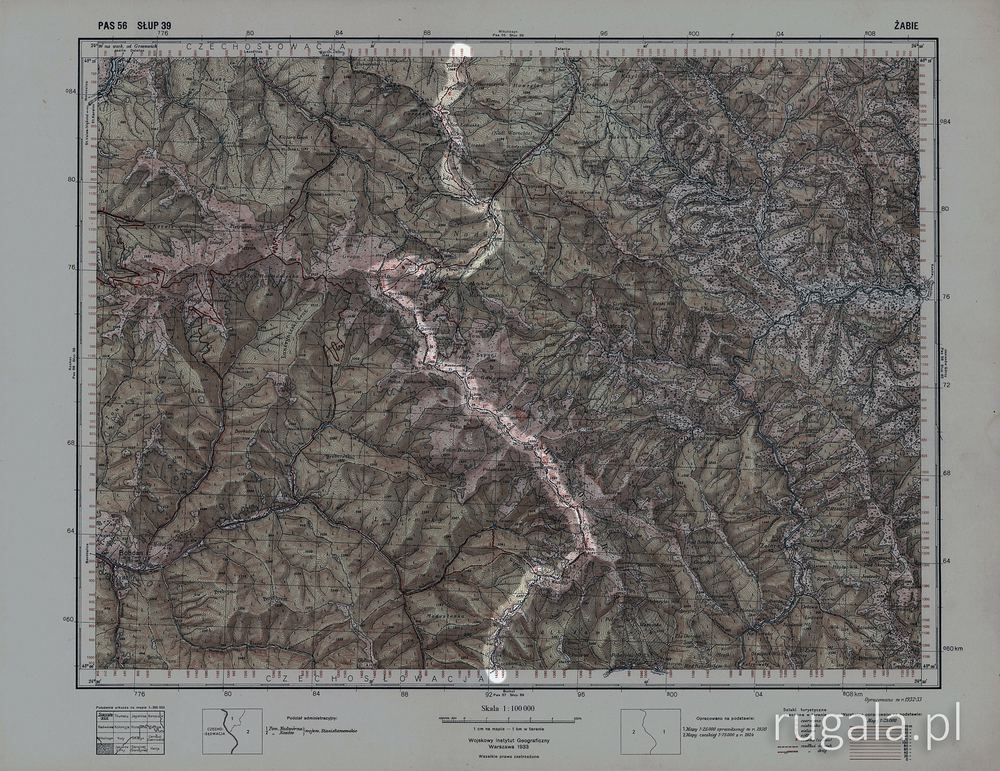 GSBW na mapie WIG (Płat ŻABIE) z 1933 r.