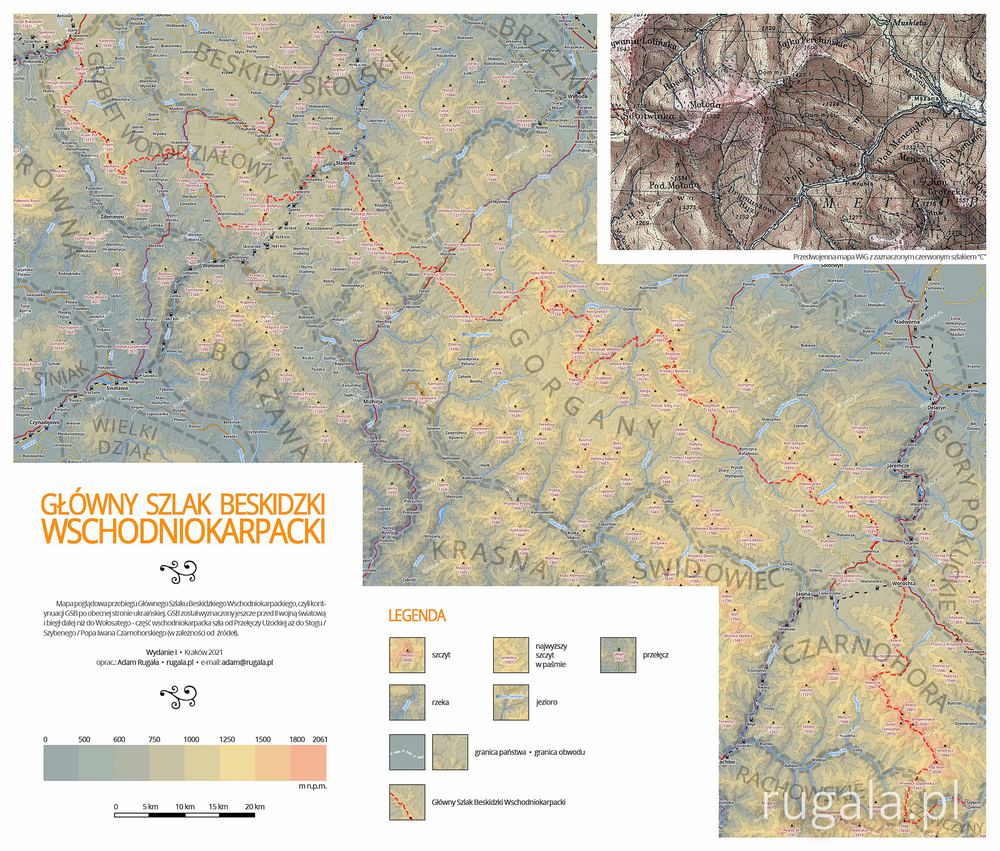 Główny Szlak Beskidzki Wschodniokarpacki - mapa poglądowa