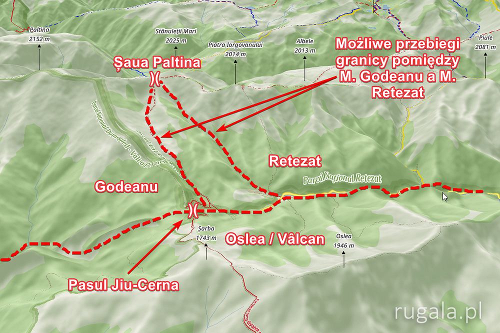 Styk Gór Godeanu, Retazat i Wylkańskich - granice