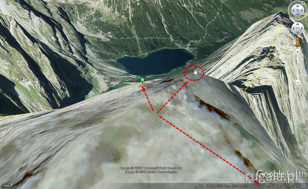 Rysy w Google Earth - niedokładność SRTM