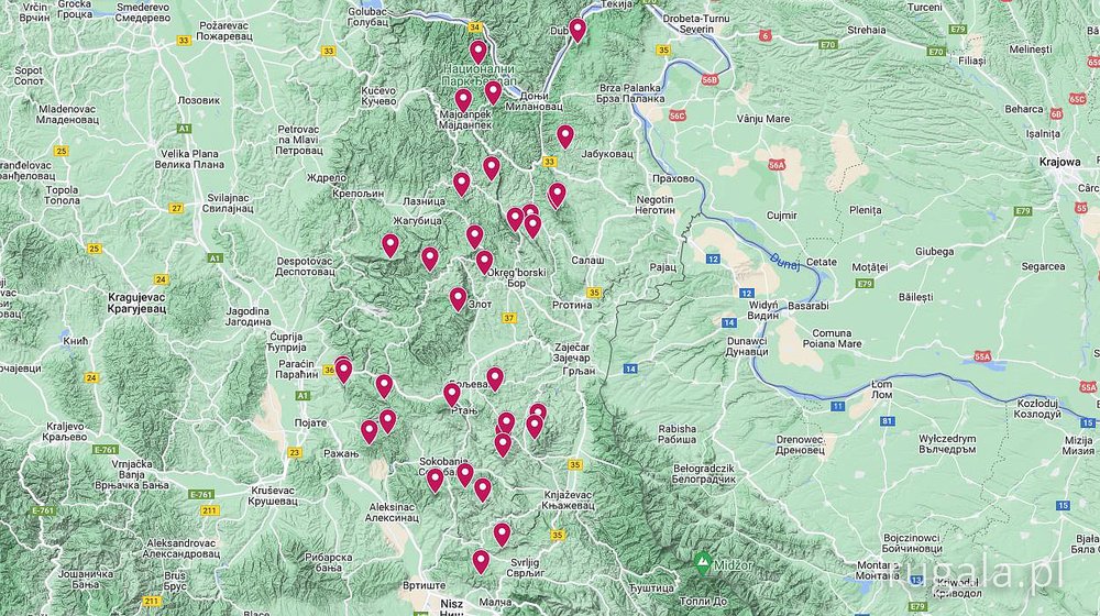 Korona Karpat Serbskich - mapa poglądowa