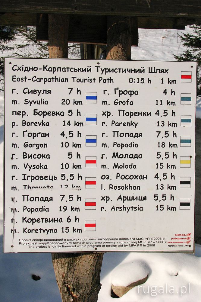 Schemat znakowanych tras w Gorganach, Osmołoda