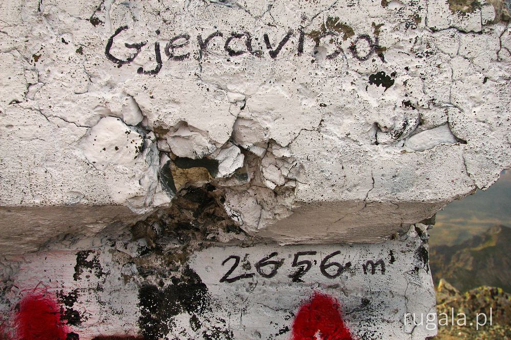 Gjeravica - napis na słupku