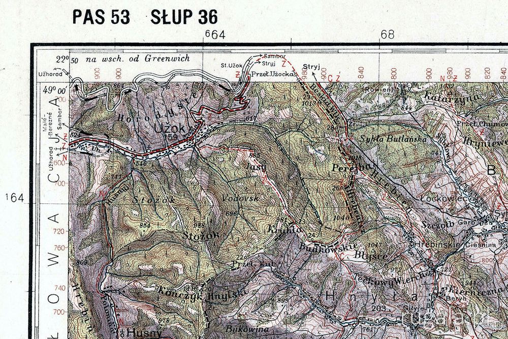 Przykład mapy WIG (wigówki) - okolice Sianek