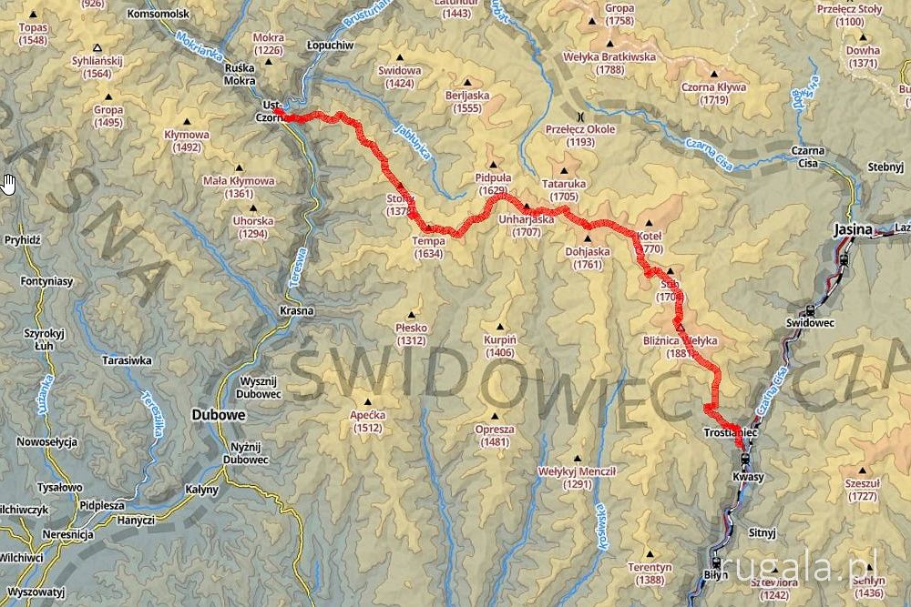 Mapa trasy: Ust-Czorna - Tempa - Bliźnica - Kwasy