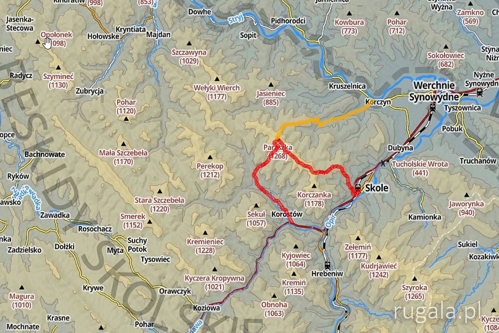 Mapa trasy: Skole - Paraszka - Korostów/Korczyn