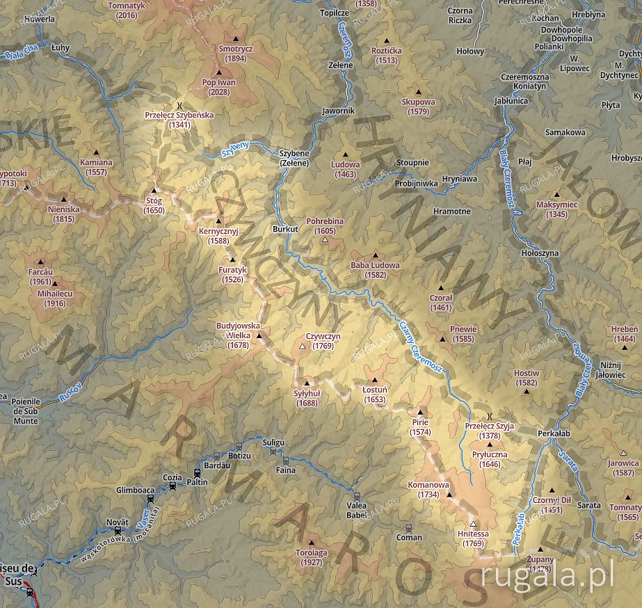 Góry Czywczyńskie - mapa poglądowa