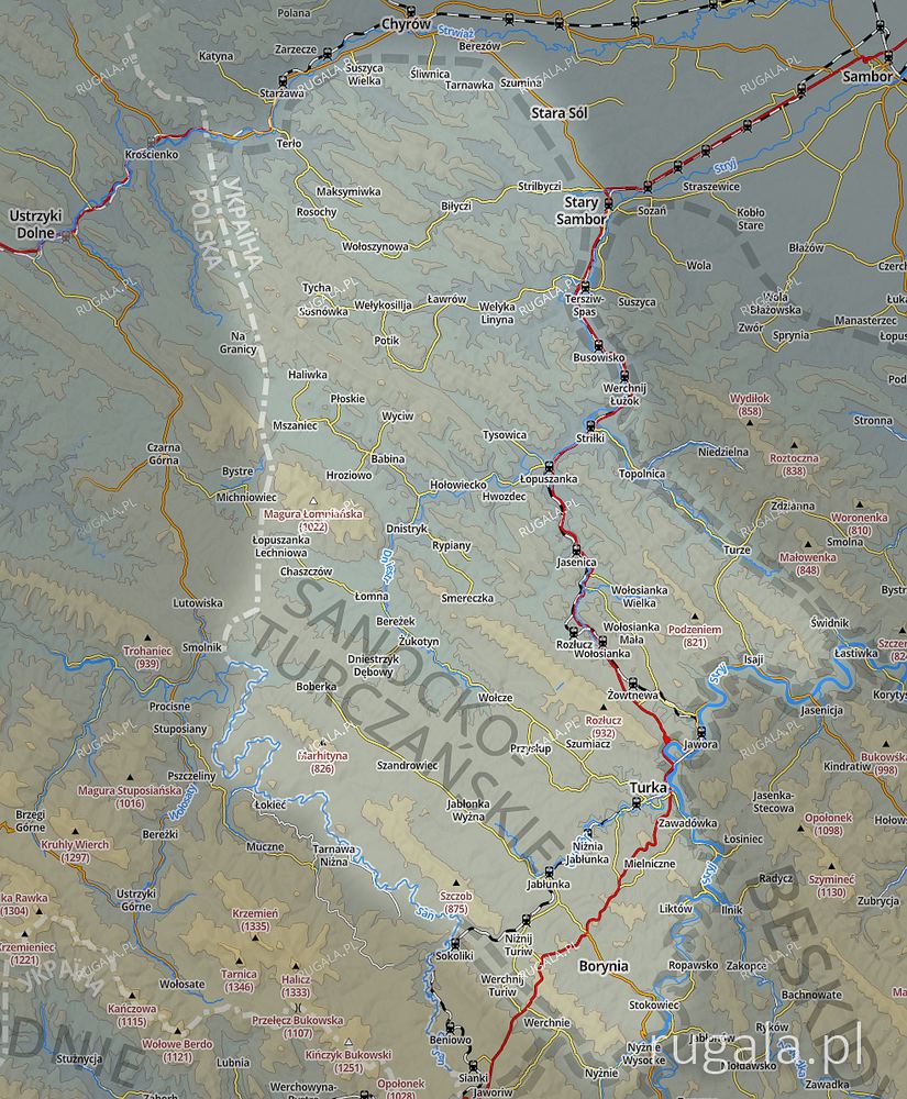 Góry Sanocko-Turczańskie - mapa poglądowa