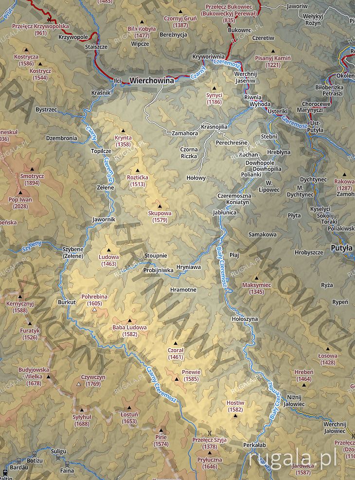 Połoniny Hryniawskie - mapa poglądowa