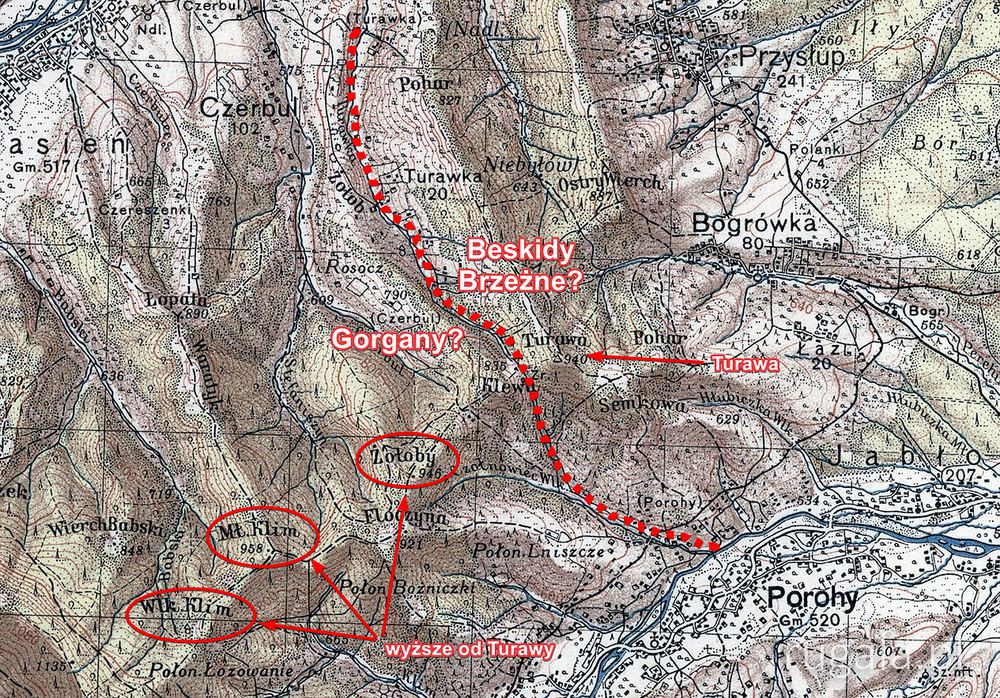 Granica Beskidów Brzeżnych w okolicy Turawy
