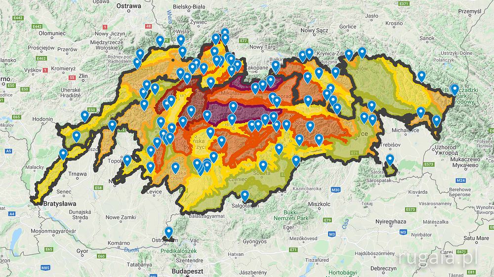 Korona Karpat Słowackich - mapa poglądowa