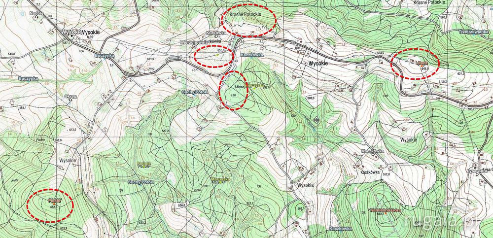 Kotlina Sądecka - najwyższe szczyty - geoportal