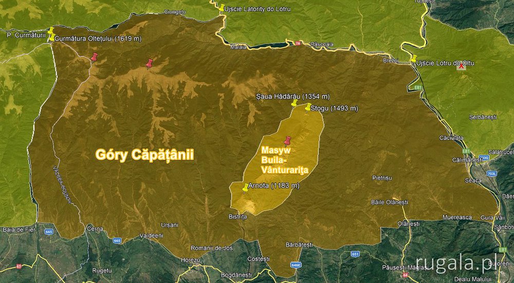 Granice Gór Căpățânii i Masywu Buila-Vânturariţa