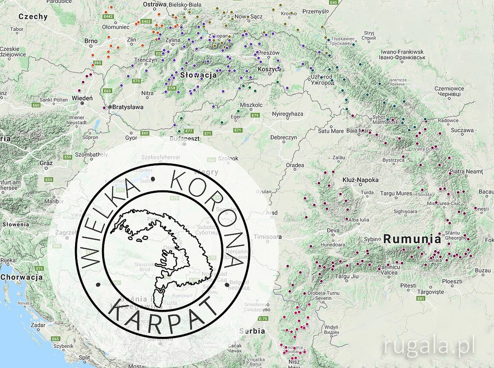 Wielka Korona Karpat - mapa poglądowa